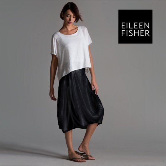 Eileen Fisher Dresses & Skirts - Eileen Fisher 100% Silk Black Bubble hem Midi Skirt Lined Size M